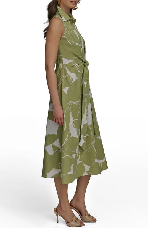 Shop Donna Karan New York Sleeveless Linen Blend Shirtdress In Kiwi/cream