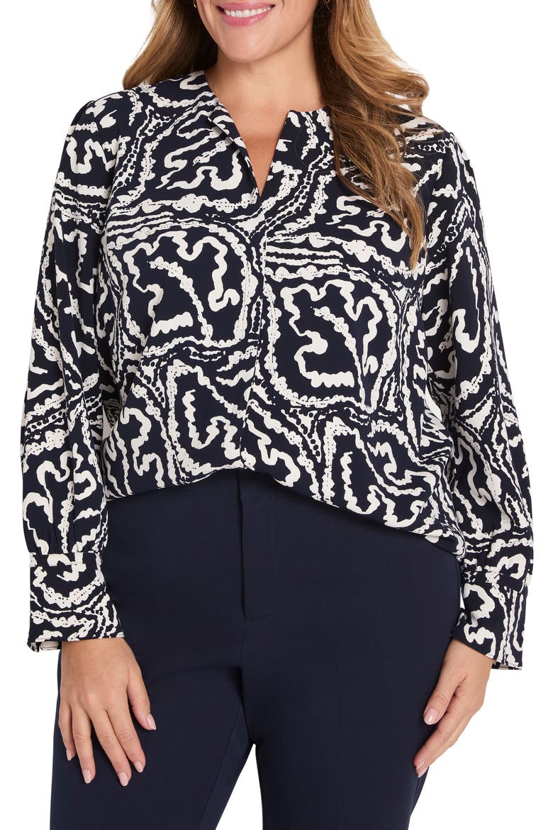 Leaf Print Crepe Top, Main, color, INDIGO MULTI
