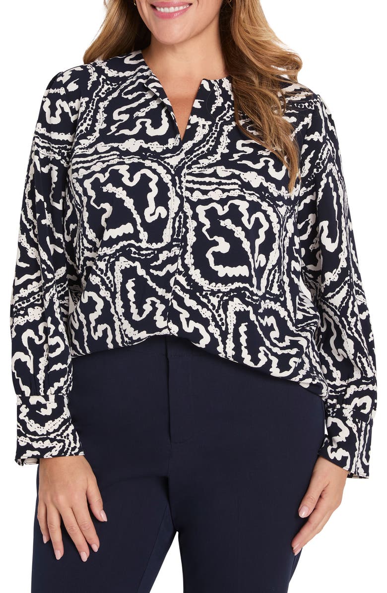 NIC+ZOE Leaf Print Crepe Top, Main, color, Indigo Multi