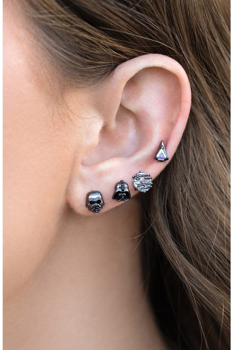 Star Wars™ Power of the Dark Side Set of 4 Mismatched Stud Earrings, Alternate, color, GUNMETAL