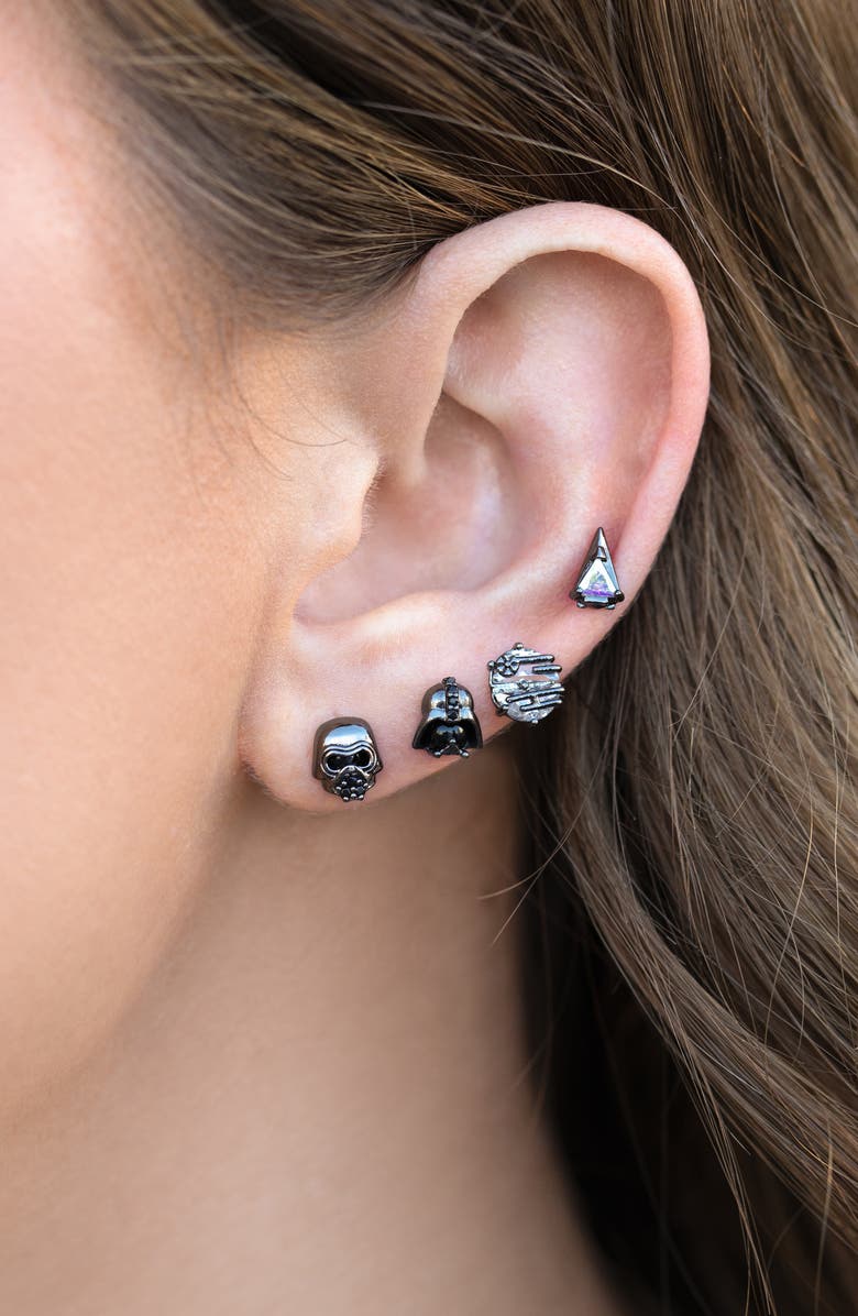 Girls Crew Star Wars<sup
™</sup
 Power of the Dark Side Set of 4 Mismatched Stud Earrings, Alternate, color, Gunmetal