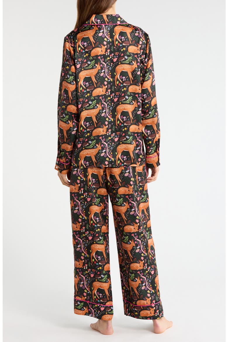 Flora & Fawns Long Sleeve Pajamas, Alternate, color, BLACK