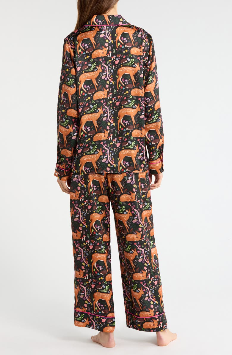 Karen Mabon Flora & Fawns Long Sleeve Pajamas, Alternate, color, Black