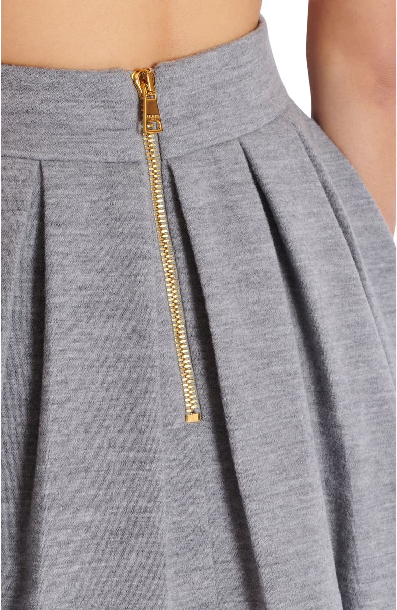 Balmain Short Pleated Cotton Knit Skirt, Alternate, color, 