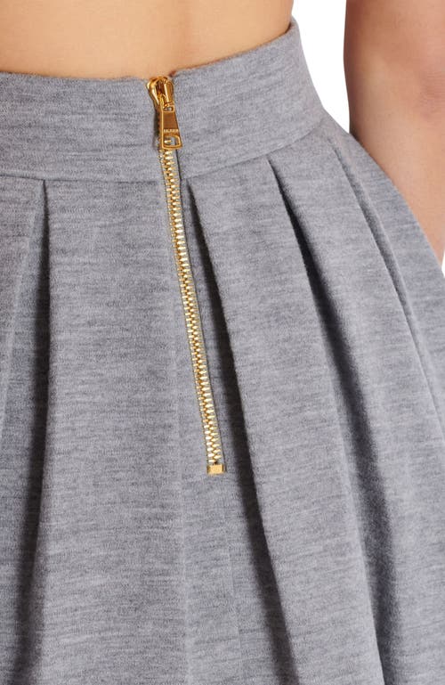 Balmain Short Pleated Cotton Knit Skirt In Gray