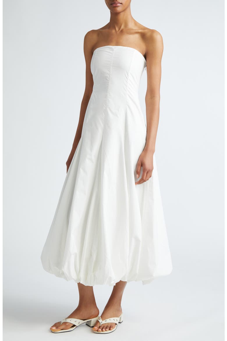 Globo Strapless Bubble Hem Midi Dress, Alternate, color, WHITE