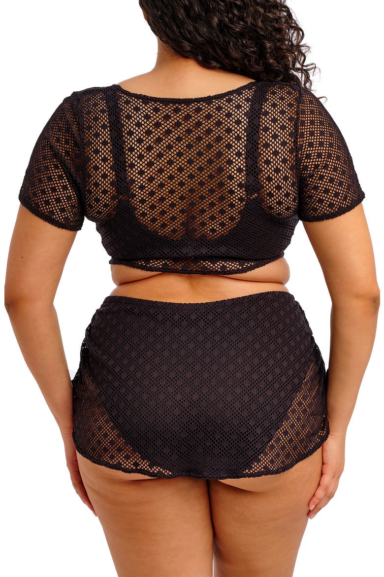 Bazarruto Tie Front Sheer Mesh Cover-Up Top, Alternate, color, BLACK
