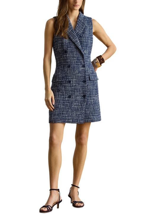 Double Breasted Sleeveless Bouclé Coat Dress