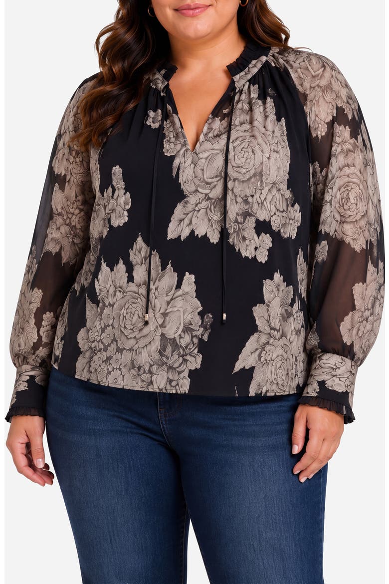 Floral Print Jacquard Chiffon Top, Main, color, BLACK MULTI