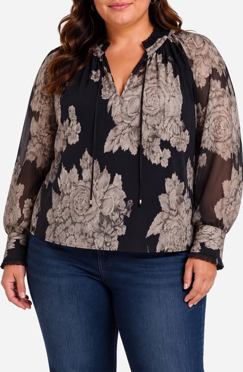 Floral Print Jacquard Chiffon Top