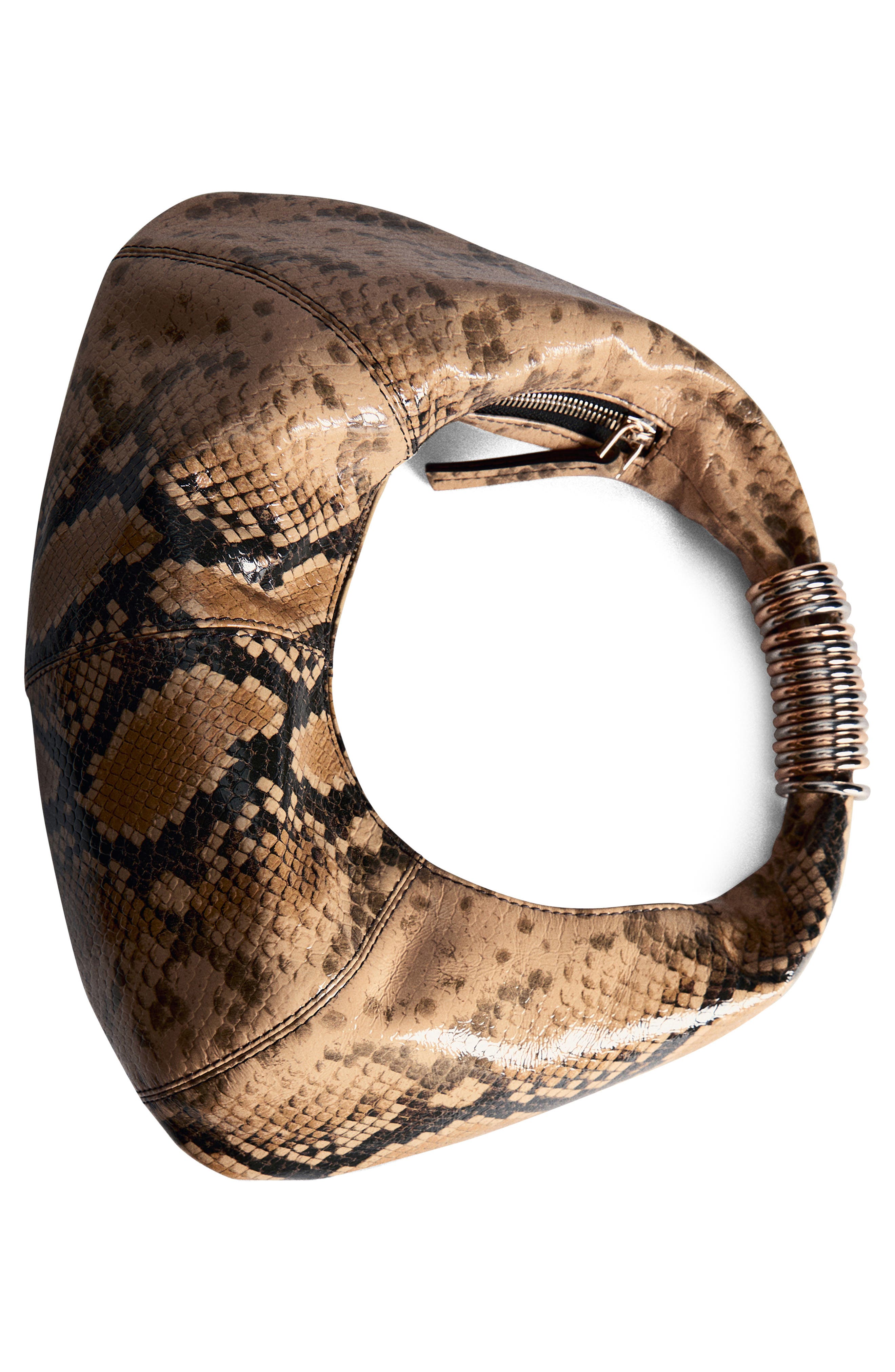 MANGO Kira Snakeskin Embossed Leather Shoulder Bag, Alternate, color, Light Beige