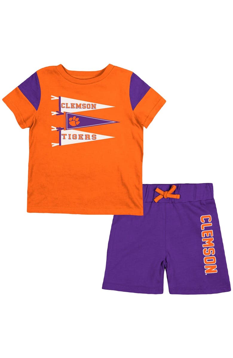COLOSSEUM Newborn & Infant Colosseum Orange/Purple Clemson Tigers Baby Herman T-Shirt & Shorts Set, Main, color, 