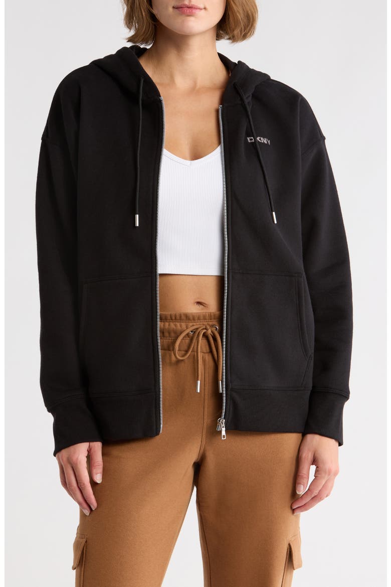 Mini Stud Logo Full Zip Hoodie, Main, color, BLACK