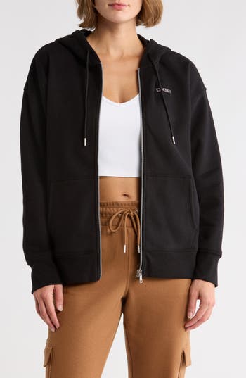 Dkny Mini Stud Logo Full Zip Hoodie In Black
