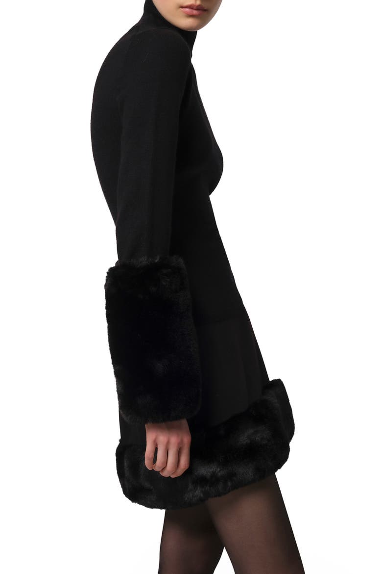 Pluche™ Faux Fur Cuff Turtleneck Sweater, Alternate, color, NOIR / NOIR