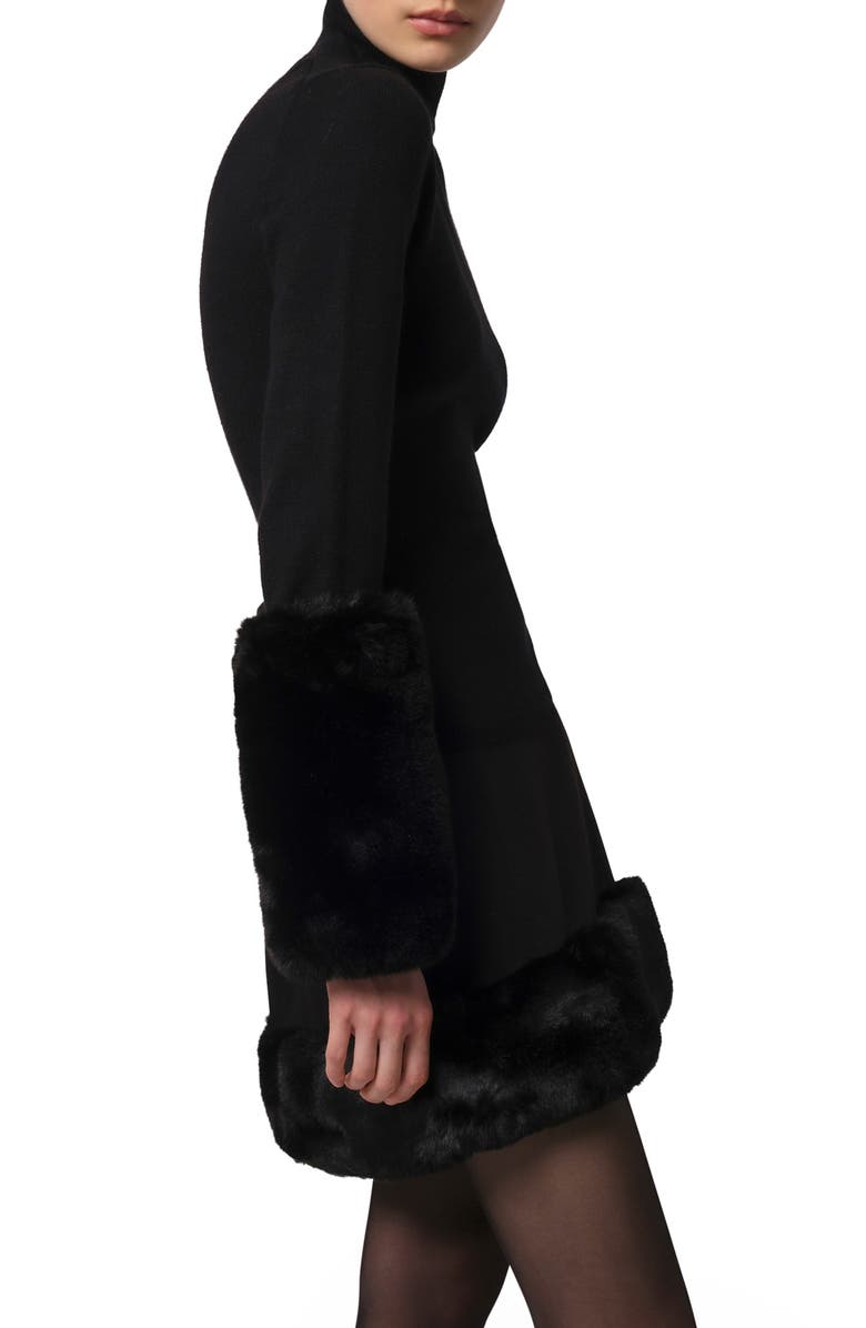 Apparis Pluche<sup>™</sup> Faux Fur Cuff Turtleneck Sweater, Alternate, color, Noir / Noir