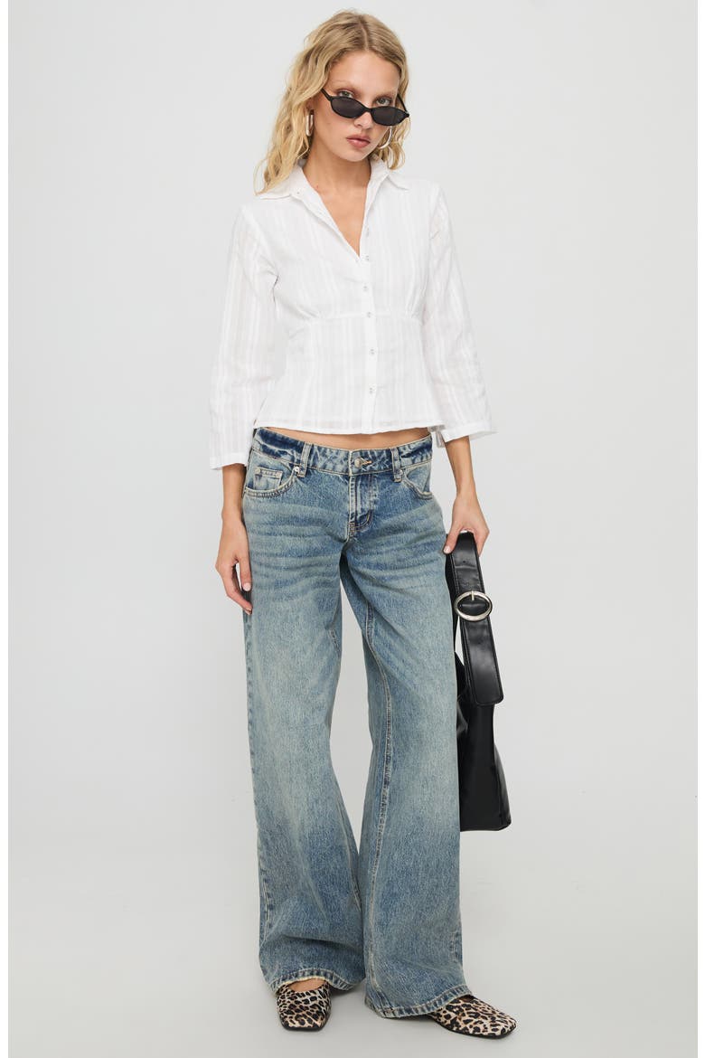 Taelynn Textured Crop Organic Cotton Button-Up Shirt, Alternate, color, WHITE