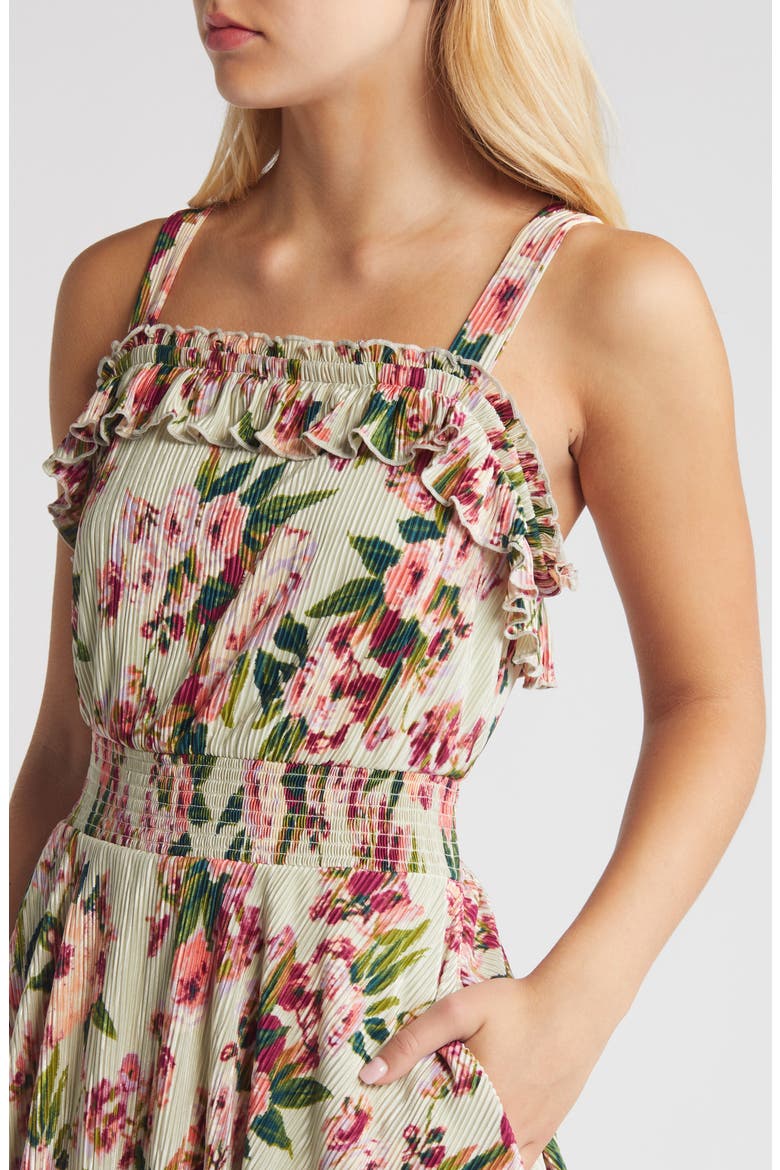 Plissé Tiered Maxi Dress, Alternate, color, GREEN- PINK BLOSSOMS