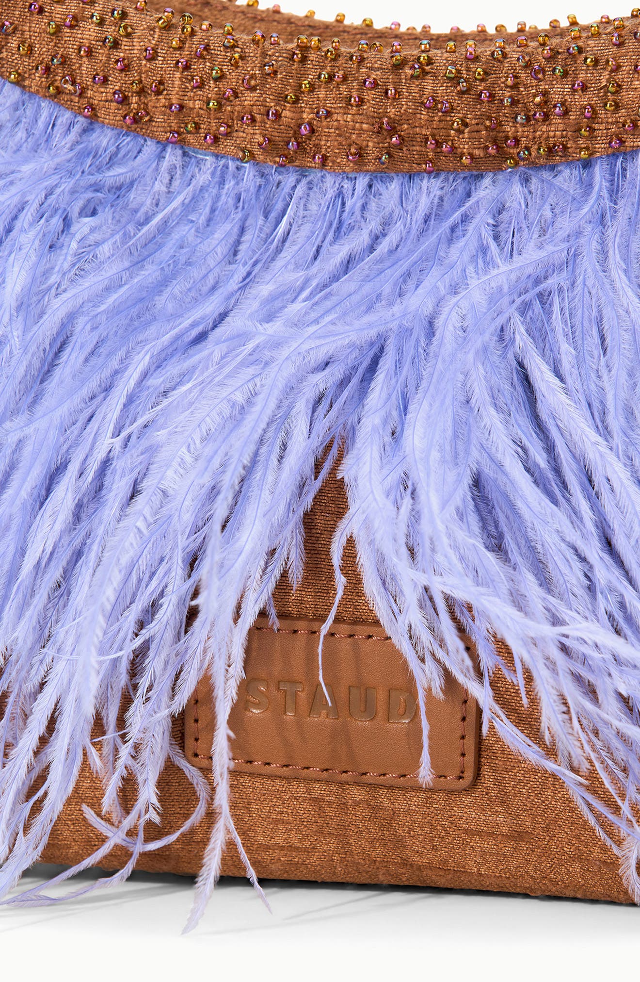 Winslow Feather Trim Leather Shoulder Bag, Alternate, color, BRONZE/ CIELO
