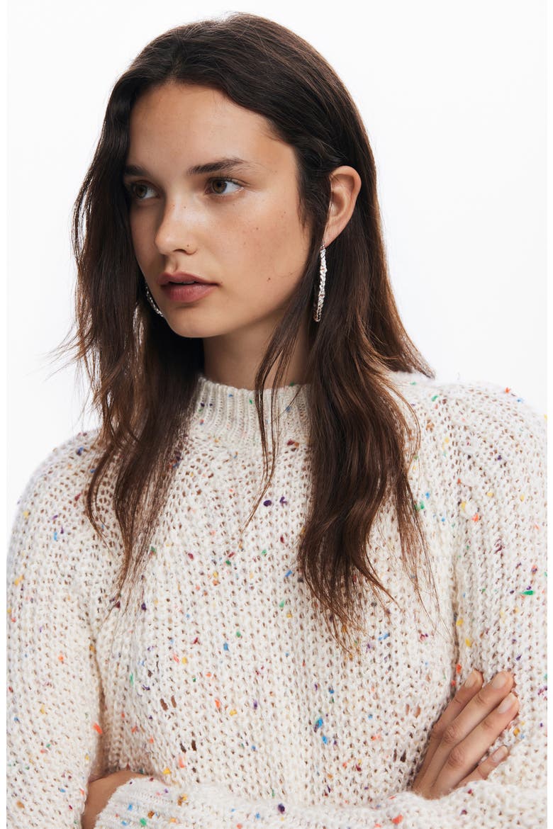 Derby Fleck Open Stitch Mock Neck Sweater, Alternate, color, WHITE
