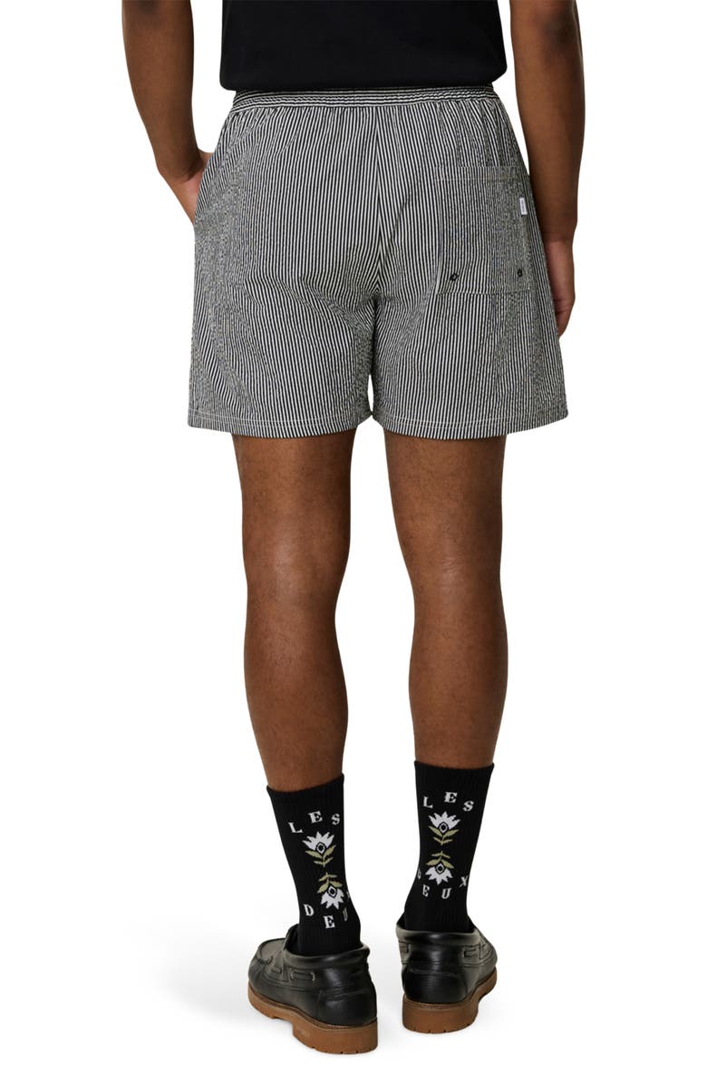 Les Deux Stripe Seersucker Swim Shorts, Alternate, color, Black