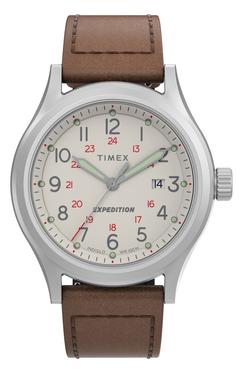 Timex<sup>®</sup> Expedition Sierra Leather Strap Watch, 41mm, Main, color,