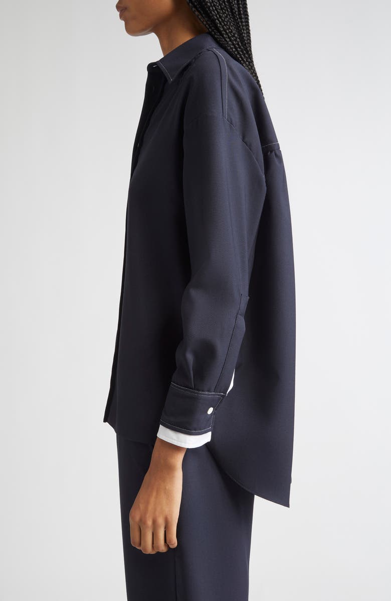 Marni Oversized Virgin Wool Button-Up Shirt, Alternate, color, 00B99 Blue Black