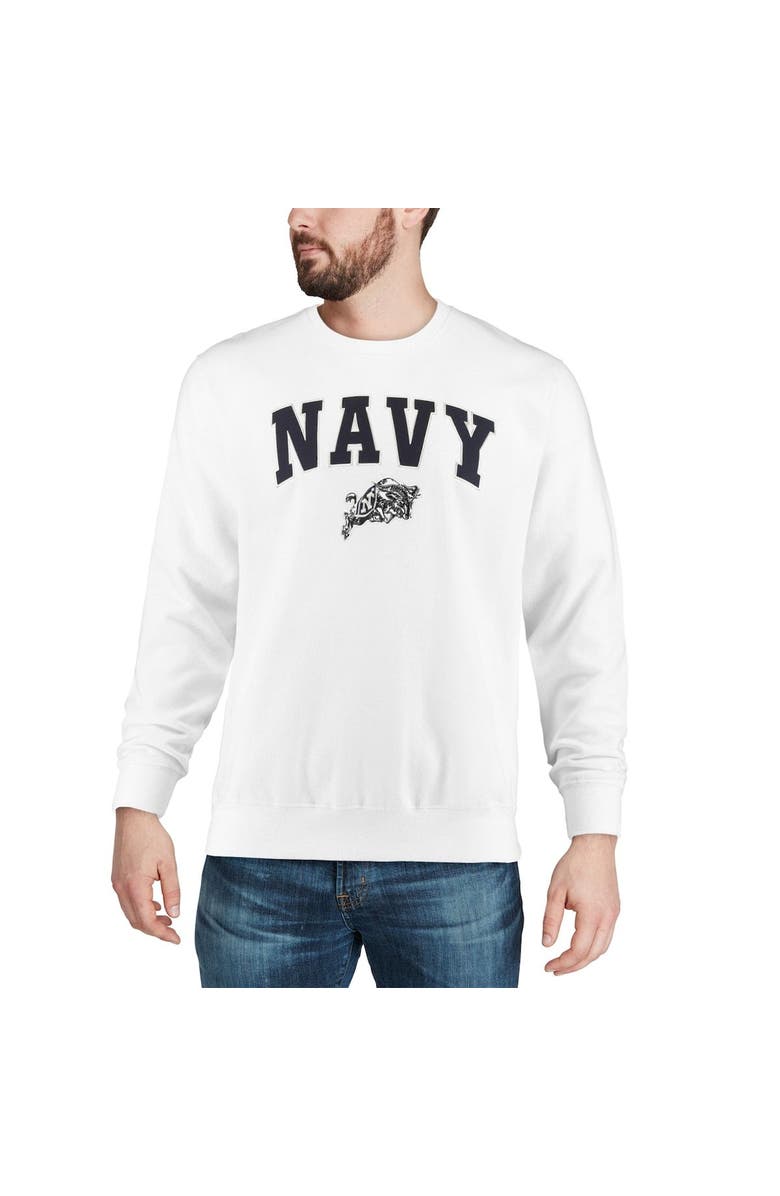 COLOSSEUM Men's Colosseum White Navy Midshipmen Arch & Logo Crew Neck Sweatshirt, Alternate, color, White