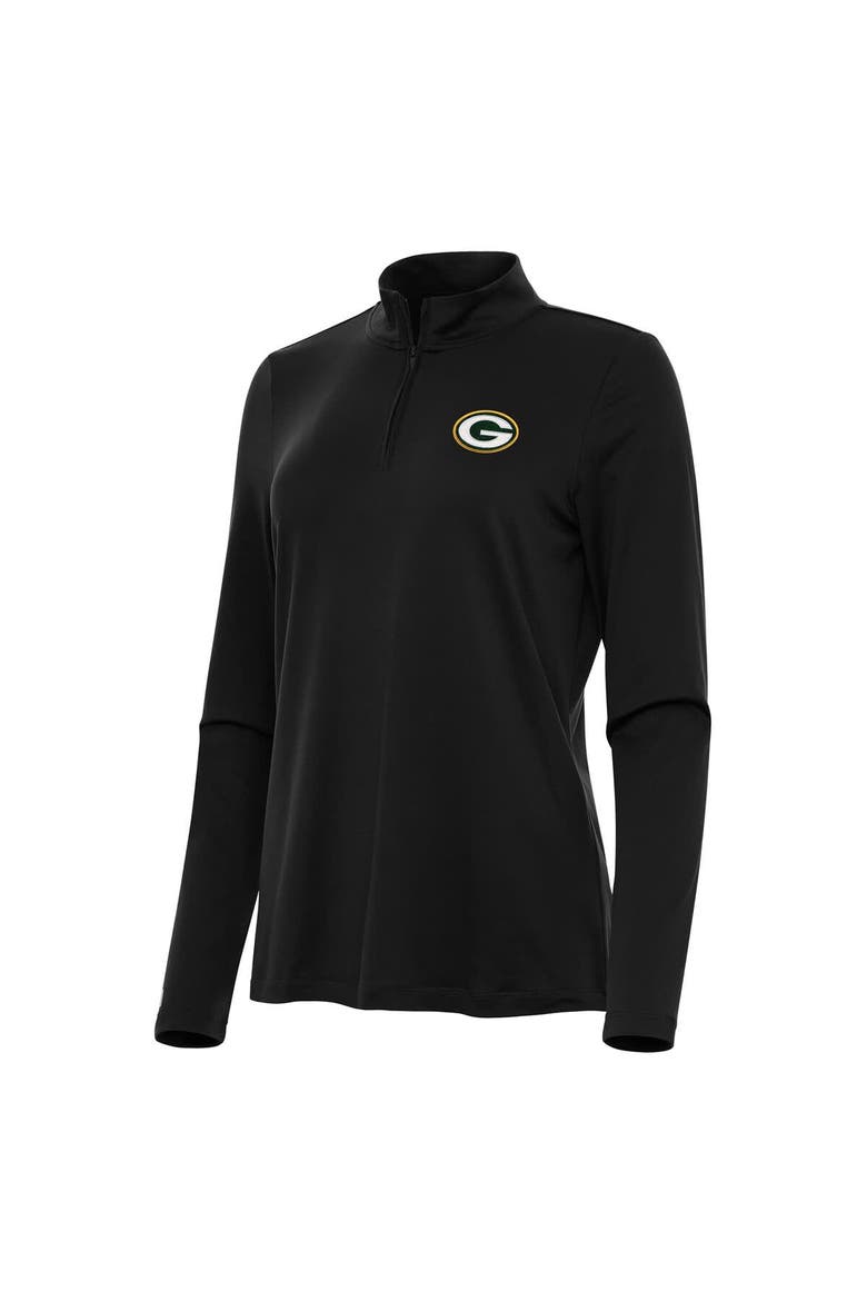 Women's Antigua  Black Green Bay Packers Reprocess Quarter-Zip Top, Main, color, Black