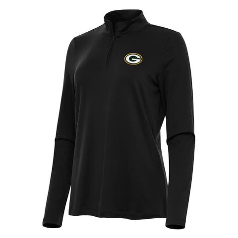 Women's Antigua  Black Green Bay Packers Reprocess Quarter-Zip Top