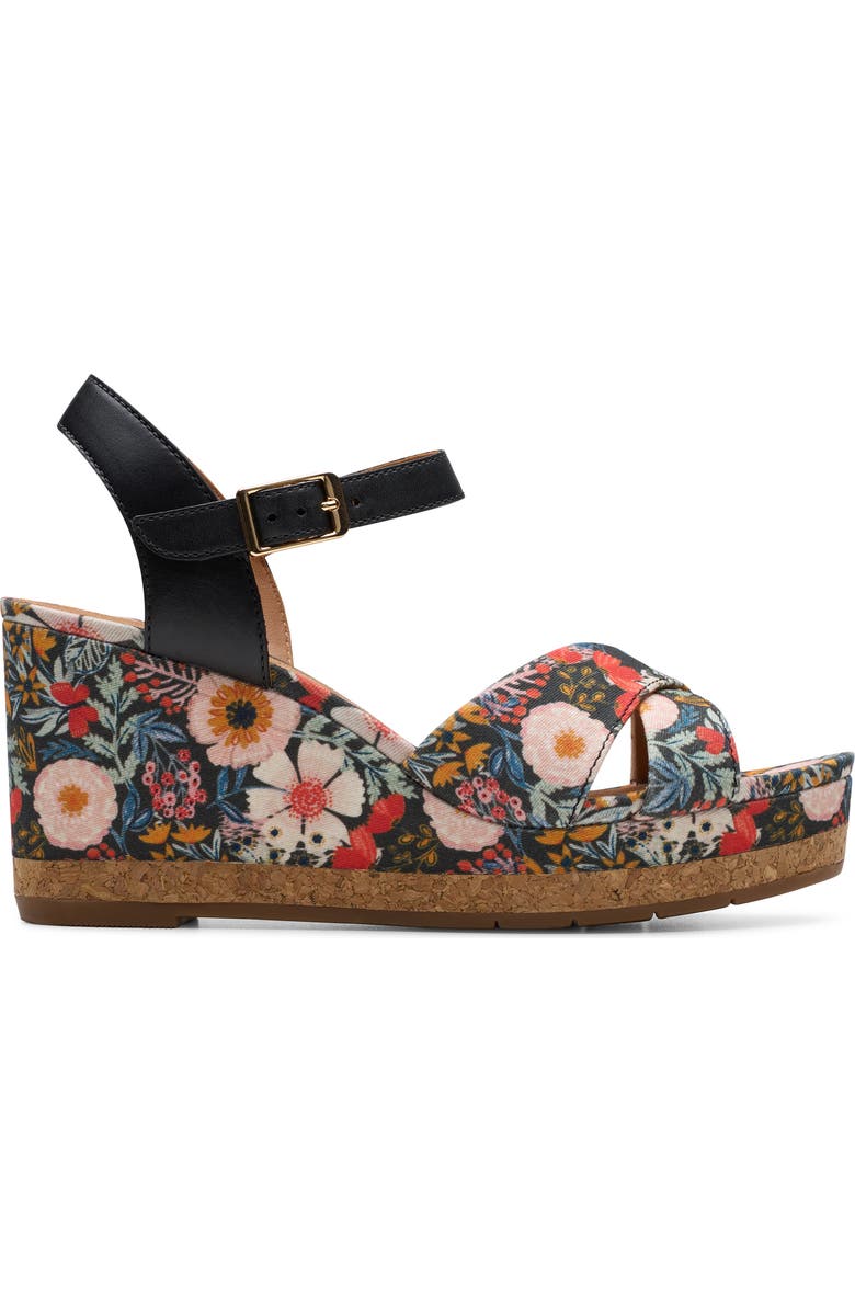 Clarks<sup>®</sup> Chicly Floral Wedge Sandal, Alternate, color, Black Print
