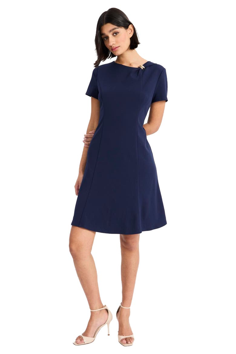 Short Sleeve Fit & Flare Dress, Alternate, color, NAVY BLAZER
