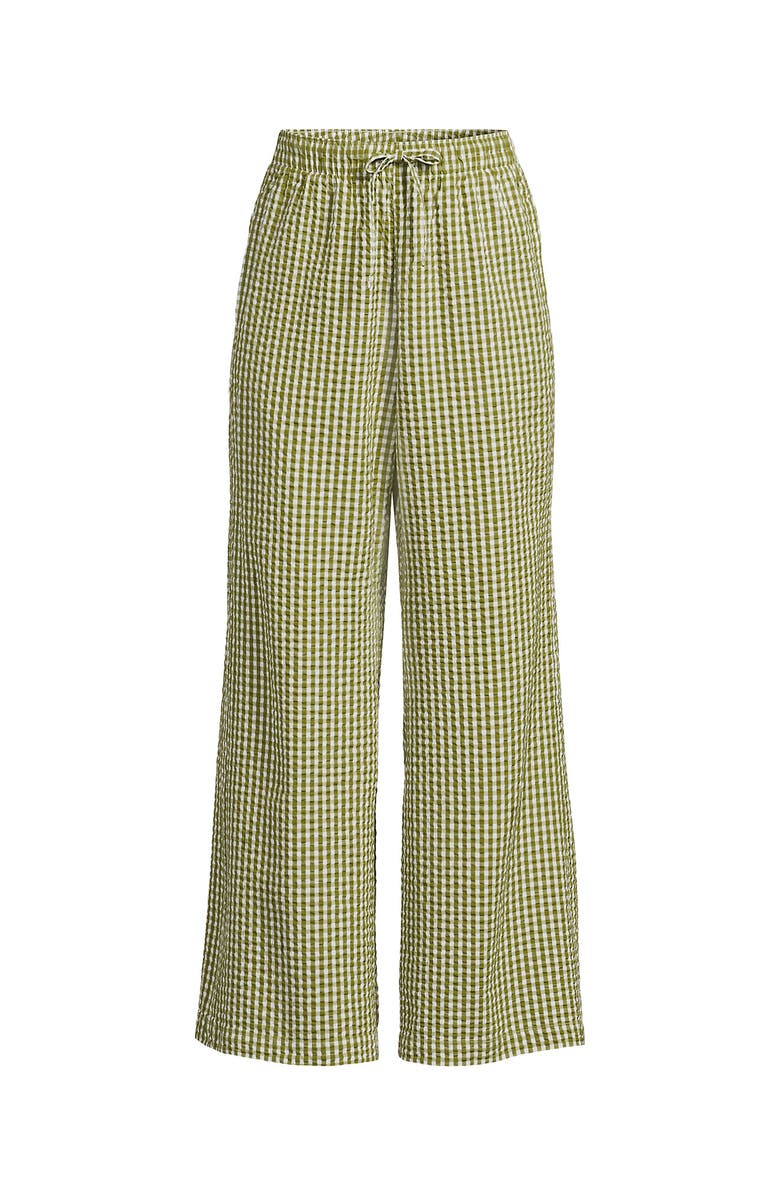 Lands' End Seersucker High Rise Drawstring Wide Leg Pants, Main, color,