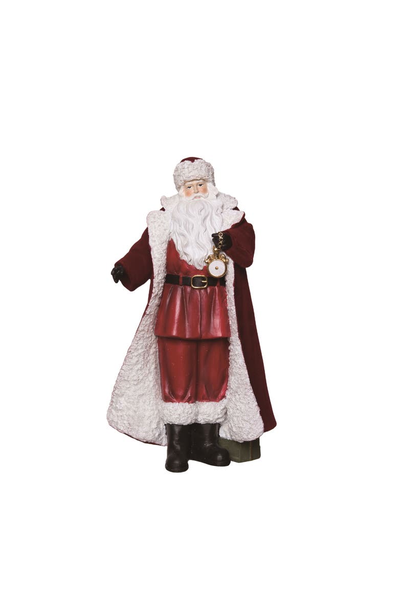 Multicolor Fuzzy Santa Figurine with Watch Decorative Resin Decor, Main, color, Multicolored