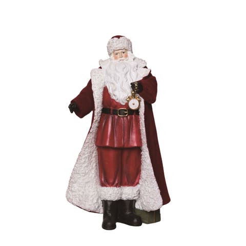 Multicolor Fuzzy Santa Figurine with Watch Decorative Resin Decor