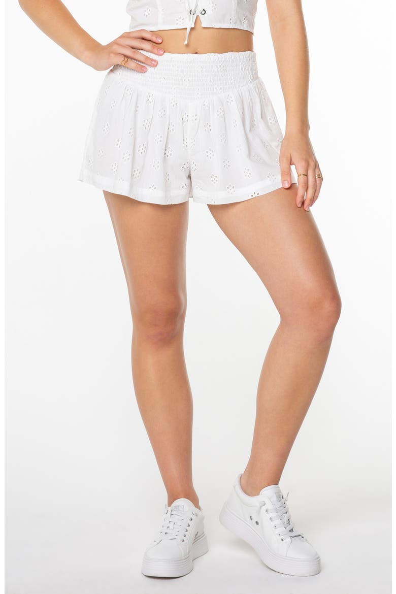 Sea Siren Open Stitch Cotton Shorts, Main, color, SNOW WHITE SOLID
