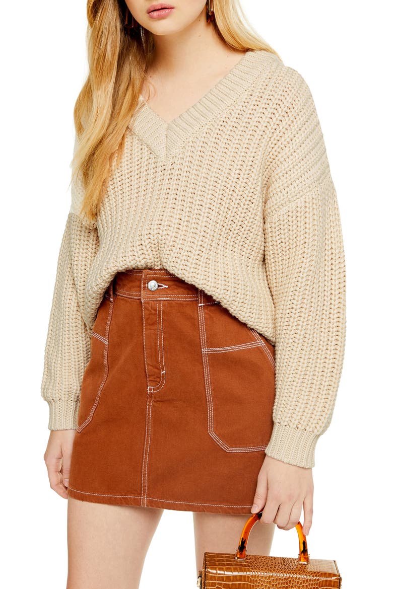 Oversize V-Neck Sweater, Main, color, OATMEAL