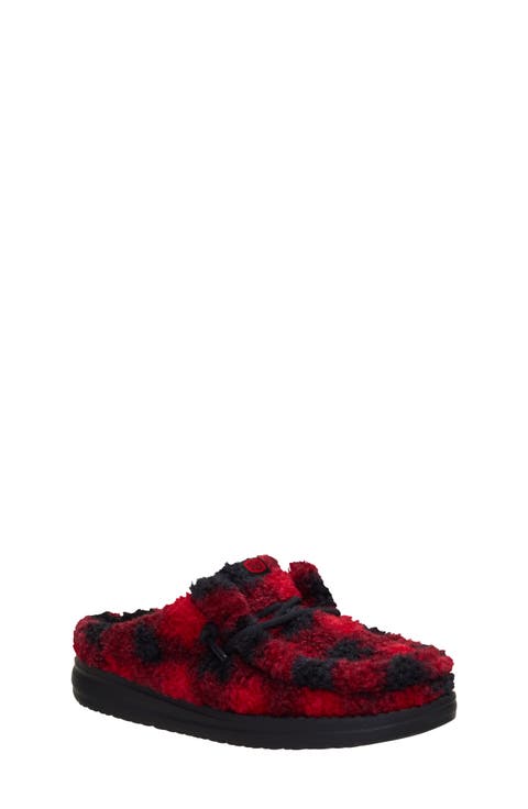 Kids' Wally Buffalo Plaid Faux Fur Slipper
