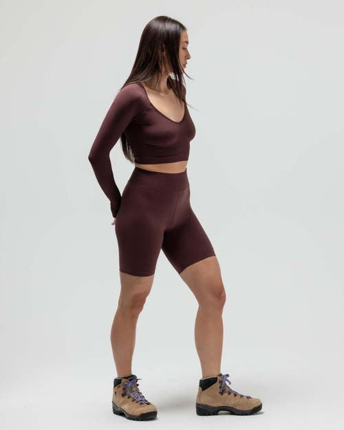 Reformer The V-neck Long Sleeve Crop Top In Brown