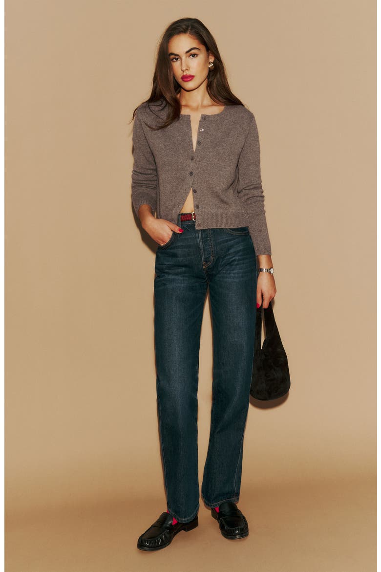 Clara Cashmere Crew Cardigan, Alternate, color, COCOA