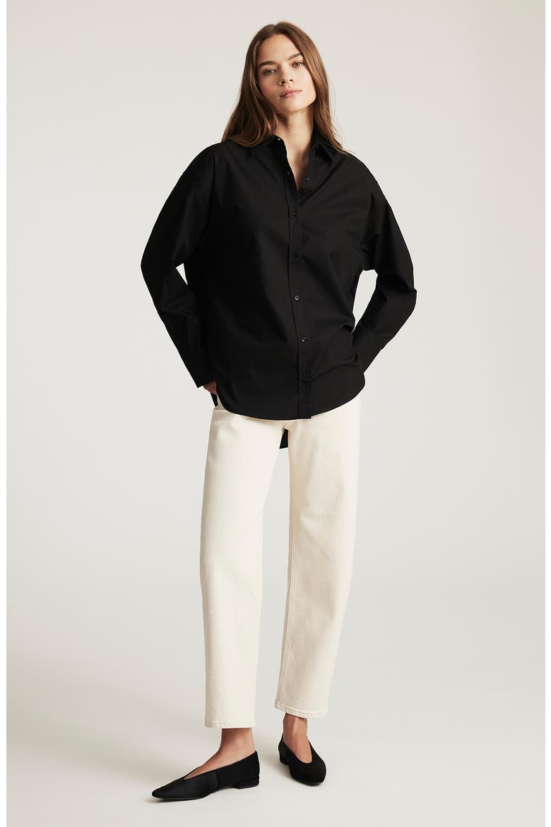 Oversize Cotton Button-Up Shirt, Alternate, color, BLACK