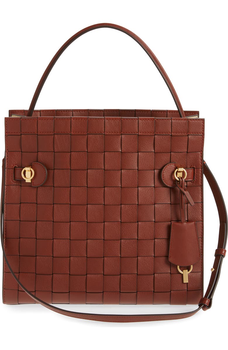 Tory Burch Lee Radziwill Woven Leather Double Bag, Alternate, color,