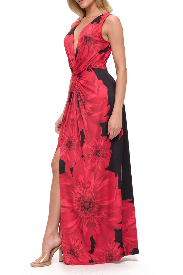 Twist Front Sleeveless Maxi Dress, Alternate, color, BLACK/ RED