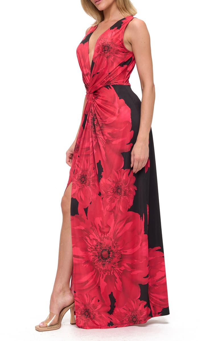 O.L. Twist Front Sleeveless Maxi Dress, Alternate, color, Black/ Red