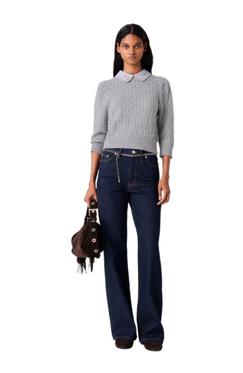 Removable poplin collar sweater