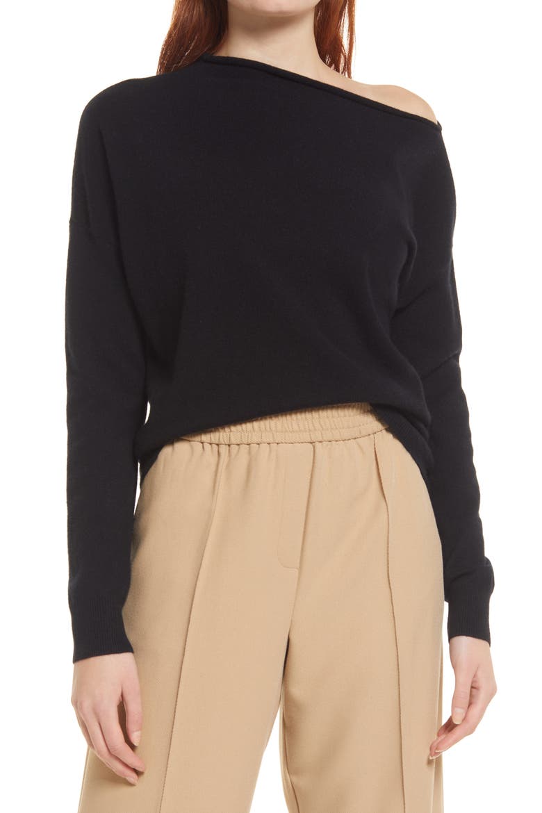 Off the Shoulder Cashmere Sweater, Main, color, BLACK