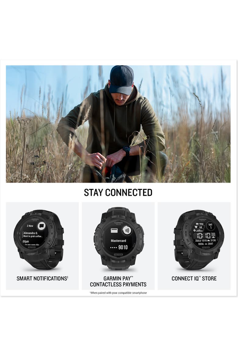 Instinct 3, 50mm AMOLED Rugged Outdoor GPS Smartwatch, Black/Charcoal, Alternate, color, Black