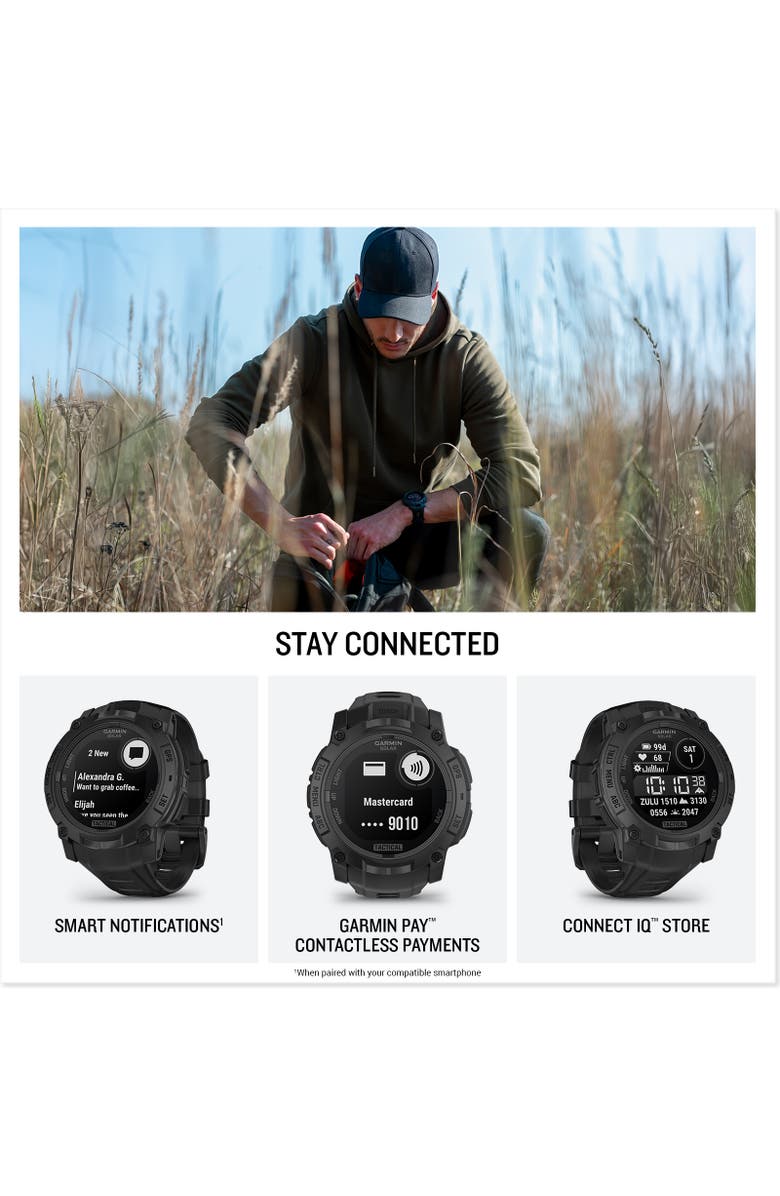 Garmin Instinct 3, 50mm AMOLED Rugged Outdoor GPS Smartwatch, Black/Charcoal, Alternate, color, Black