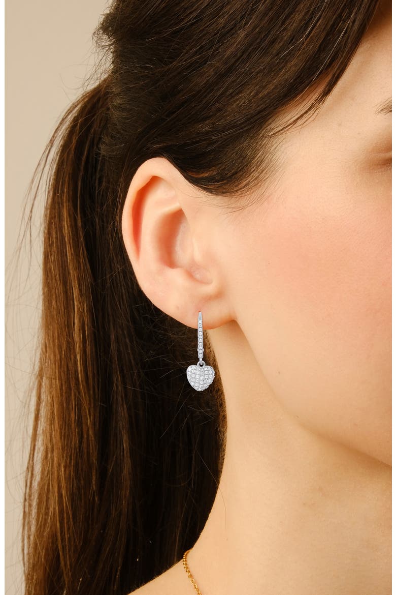 Sterling Silver Pavé CZ Heart Drop Earrings, Alternate, color, SILVER