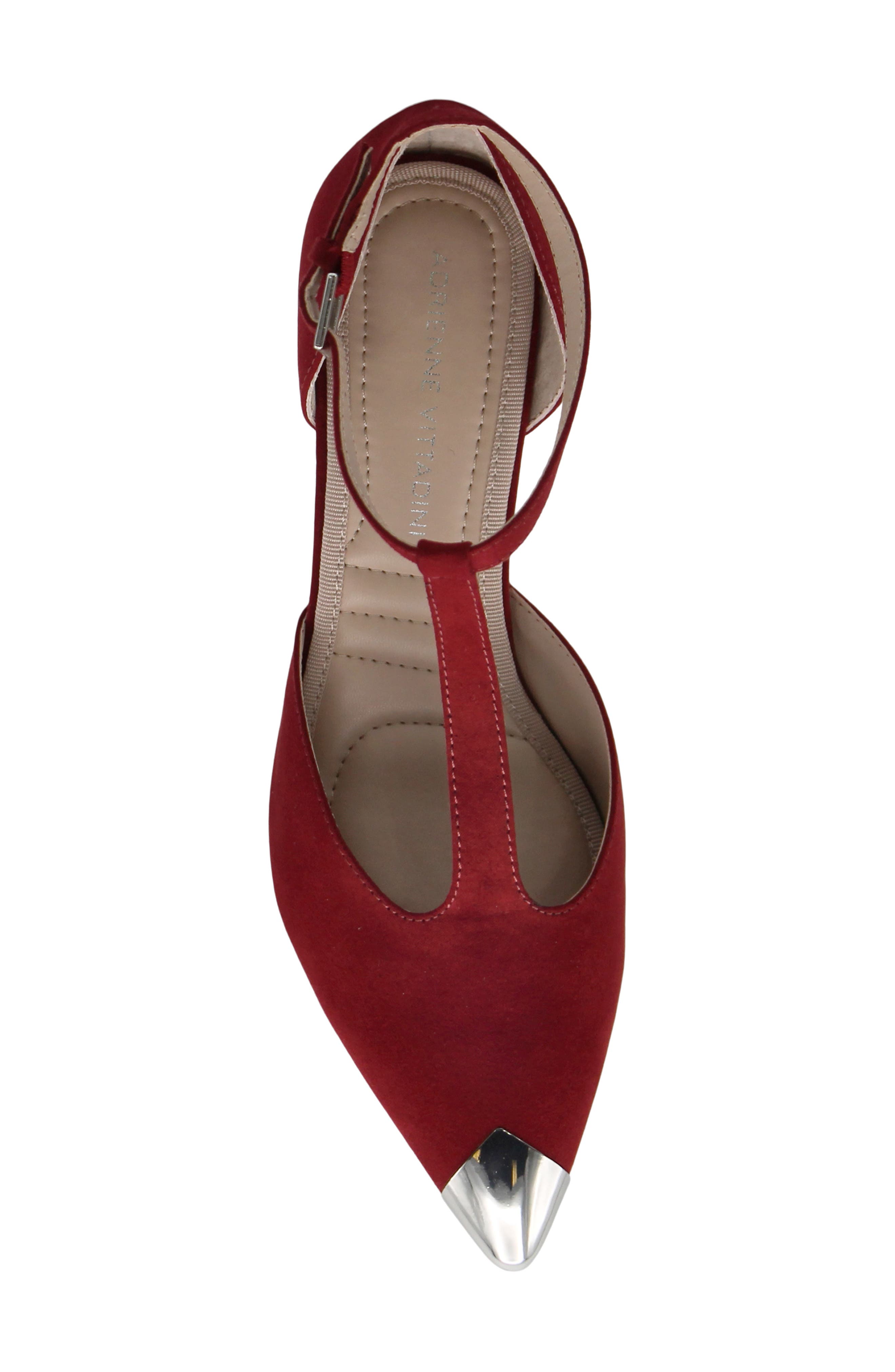 Pristine T-Strap Pointed Toe Pump, Alternate, color, RED